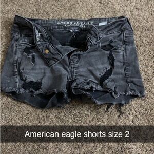 American Eagle Outfitters Black Jean Shorts Distressed Frayed Hem.